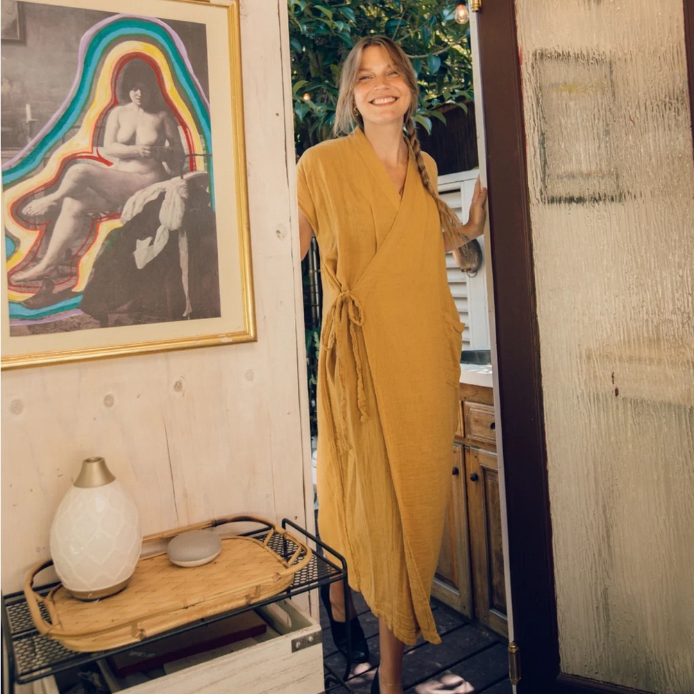 Oddbird Aydin House Dress mustard gold yellow NWT size small